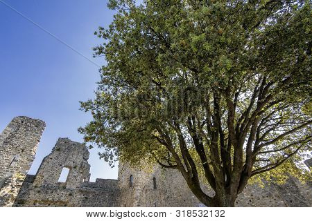 Medieval Castle Of Castelnuovo Magra, La Spezia, Liguria, Italy,  Historic Town In Lunigiana