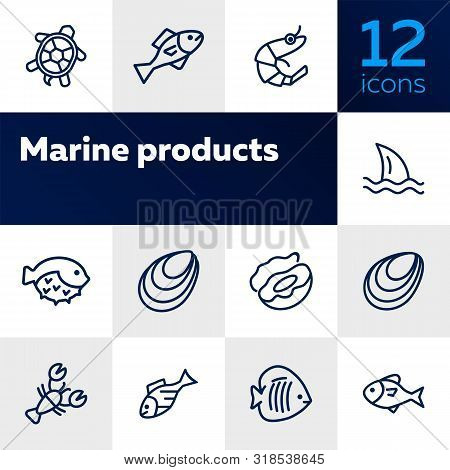 Marine Products Icon Set. Seafood Concept. Vector Illustration Can Be Used For Topics Like Seafood, 