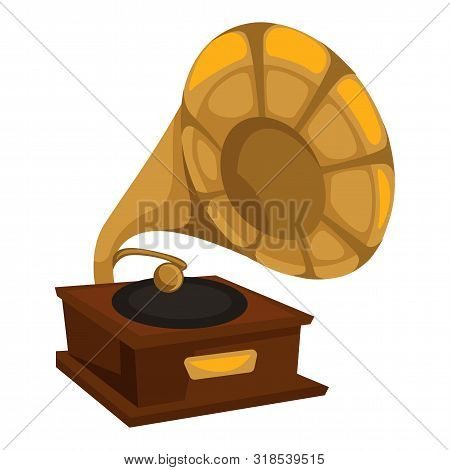 Gold Gramophone In 1910s Style, Vinyl Disc Playing