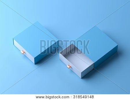 Box Mockup. Elegant Blue Branding Mockup With Two Blank Boxes. Luxury Packaging Box For Premium Prod