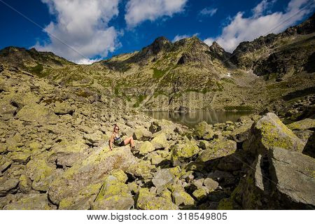 Tourist Going To Rysy Tatra Mountains