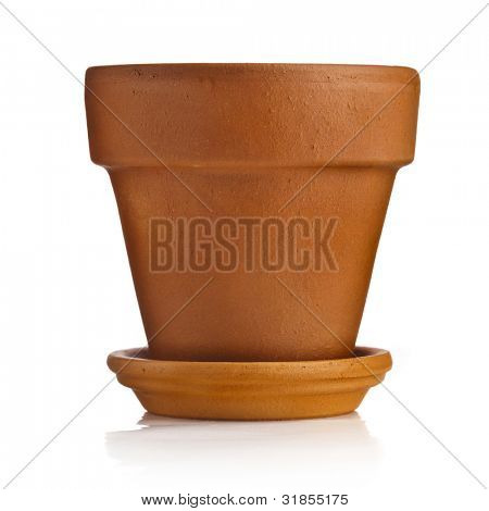 Ler flower pot med underkop isoleret på hvid baggrund