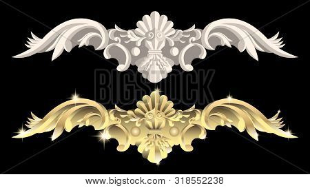 Gypsum And Gold Products, Stucco Weave, Pattern, Ornament On A Black Background. Realistic 3d Vector