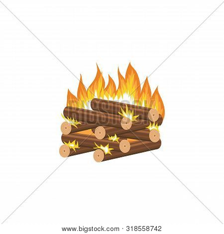 Cartoon Bonfire - Log Cabin Method Of Firewood Stacking With Burning Wood Pieces Stacked In Neat Squ