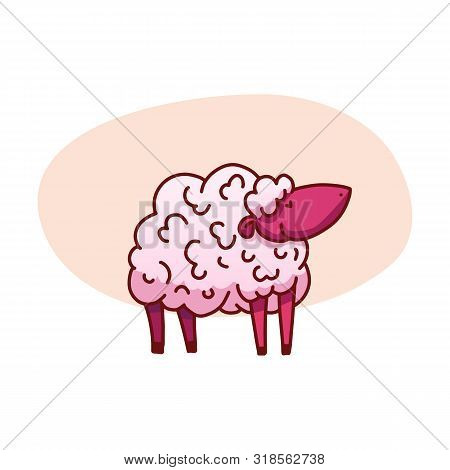 Cute Sleeping Sheep Vector Illustration. Poster About Sleep. The Concept Of Trying To Sleep, Countin