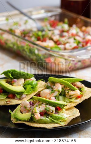 Fresh Shrimp Ceviche, Marinated In Lime With Fresh Vegetables