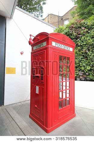 London England - June 3, 2019: Telephone Box Style Post Office At Postal Museum London Uk