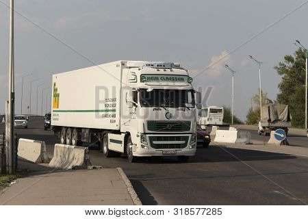 Kazakhstan, Ust-kamenogorsk - 26 June, 2019. Semi Truck Volvo On The Road.