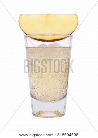 Glass Of Apple Spritzer (apfelschorle), Homemade Apple Spritzer With White Background. Typical Drink