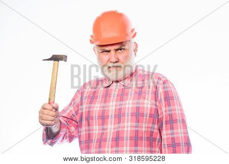 Repair Concept. Senior Foreman Worker. Handyman Home Repair. Repair Workshop. Experienced Engineer. 