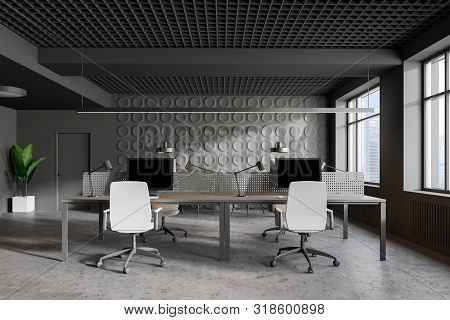 Modern Gray Office Workplace With Computers