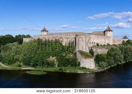 The Border Of The European Union With Russia. Medieval Fortresses In Narva And Ivangorod. Cultural H