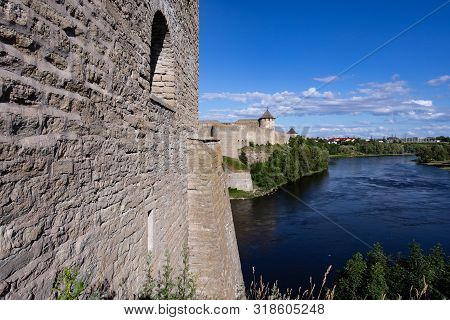 The Border Of The European Union With Russia. Medieval Fortresses In Narva And Ivangorod. Cultural H