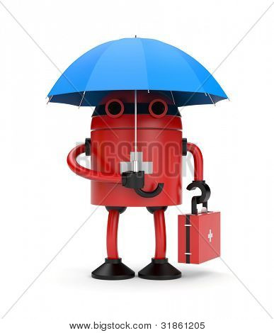 Doctor robot with umbrella. Image contain clipping path