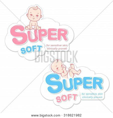 Diaper, Wet Wipes, Soap Logo Template. Baby In Diaper Emblem