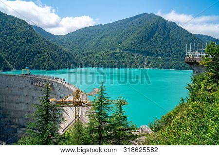 Wide View Of The Enguri Hydroelectric Power Station Hes.