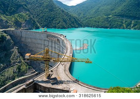 Wide View Of The Enguri Hydroelectric Power Station Hes.