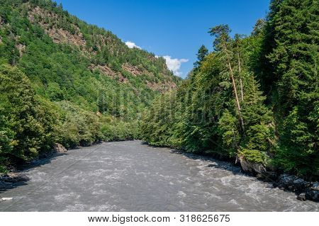 Mountain River Enguri In Svaneti, Georgia.