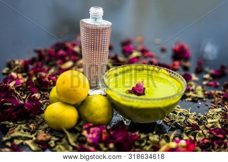 Neem Or Indian Lilac Face Mask On The Black Wooden Surface For Oily Skin Consisting Of Neem Leaves P
