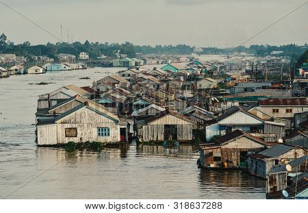 Floating Houses On Mekong River