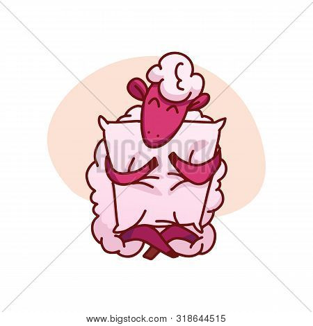 Cute Sleeping Sheep Vector Illustration. Poster About Sleep. The Concept Of Trying To Sleep, Countin