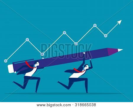 Growth. Business Team To Success. Concept Business Vector Illustration. Flat Character, Cartoon Styl