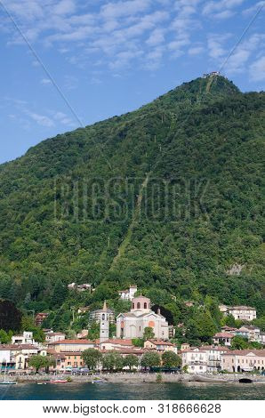 Laveno, Lake Maggiore, Italy. 16th August 2019. The Mountain Of Sasso Del Ferro Viewed From Lake Mag