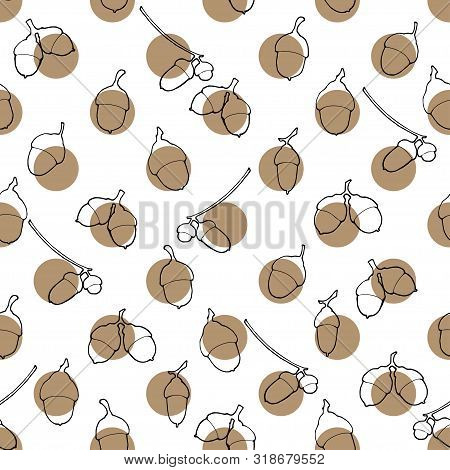 Seamless Vector Hand Drawed Pattern Oak Acorn