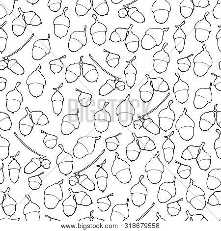 Seamless Vector Hand Drawed Pattern Oak Acorn