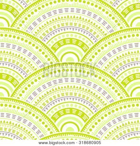 Gypsy Circular Shapes Patchwork Vector Seamless Pattern. Folk Motifs Boho Repeating Illustration. Ro
