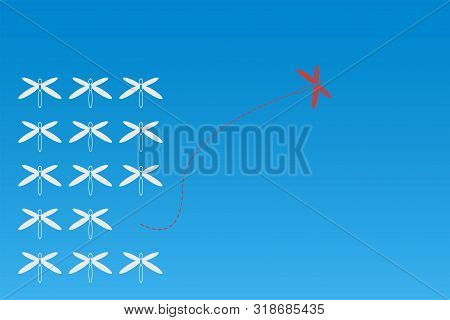 Have Leadership Or Different Concepts With Directions Flying Insects Red And White Paper And Route L