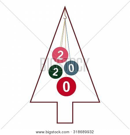 Creative Contour Of A Christmas Tree With Balls With Numbers 2020, Modern Flat Design. Stylish Minim