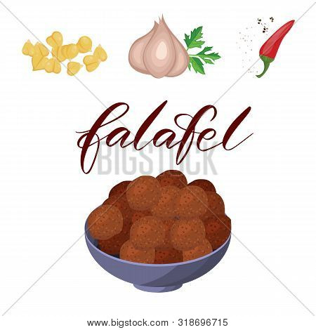 Recipe Falafel. Chickpea Onion Garlic Parsley Chilli Pepper Cumin, Coriander. Vegetables, Herbs, Spe
