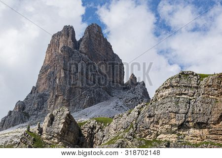 The Summit Of Mount Averau On The Dolomites Near Cortina, A Unesco Heritage Site, On A Splendid Summ