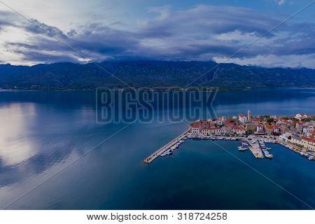 Old Coastal Town In Croatia, Aerial View Of Vinjerac Near Zadar And Paklenica National Park In The V