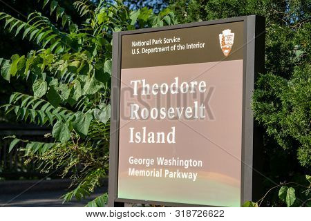 August 8, 2019: Sign For The Theodore Roosevelt Island Park In Dc