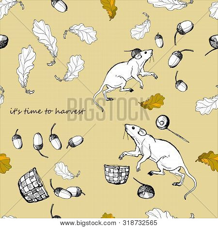 Isolated Image On White Background To Create Patterns Or Seamless Background. Two White Mice, Small 