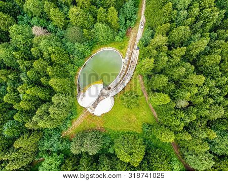 Bojiste, Bosnia And Herzegovina - July 15, 2019. Concrete Monument Spomenik Na Korcanici In Grmec Mo
