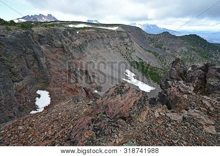 View Of Three Sisters And Three Sisters Wilderness From Tam Mcarthur Rim Trail Near Sisters, Oregon.