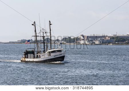 New Bedford, Massachusetts, Usa - August 19, 2019: Commercial Fishing Boat Rebecca Mary, Hailing Por