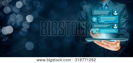 Chatbot Digital Tablet Artificial Intelligence Communication Concept. Chatbot Is New Trend In B2c Co