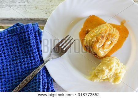Cabbage Rolls With Meat, Rice And Vegetables. Stuffed Cabbage Leaves With Meat. Dolma, Sarma, Sarmal