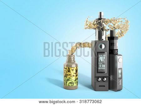Electronic Cigaretts Device Box Mod To Smokeless Smoking 3d Render On Blue Gradient