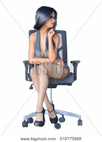 Long-haired Sexy Brunette Secretary Uniform White Stocking.short Mini Skirt Striped Jacket.beautiful