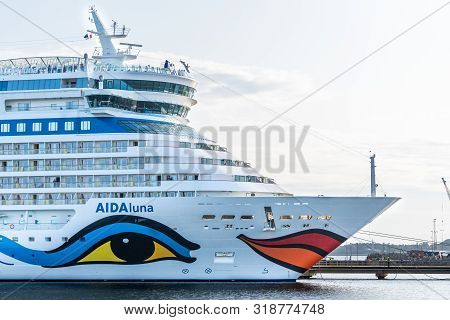Tallinn / Estonia - August 23, 2019: Cruise Ship Aidaluna Of The Aida Cruises Fleet Docked In Vanasa