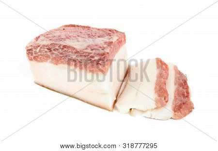 Cut Pork Fatback With Rind Isolated On White