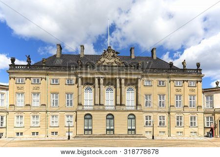 Copenhagen, Denmark - June 22, 2019: Amalienborg Palace Complex, Building Facade Of Christian Vii Pa