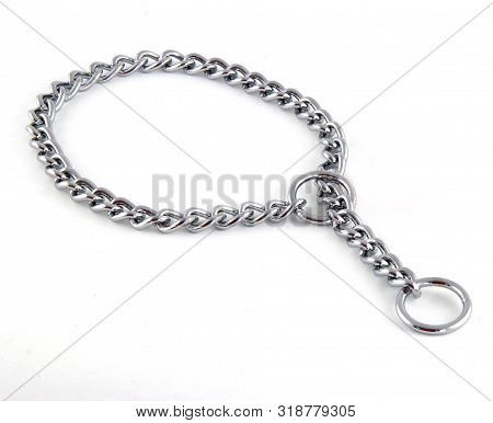 Iron Chain Collar Isolated On White Background. It Is A Training Collar For Dogs.