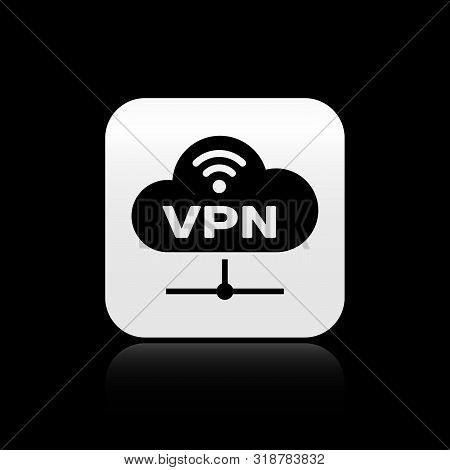 Black Vpn Network Cloud Connection Icon Isolated On Black Background. Social Technology. Cloud Compu