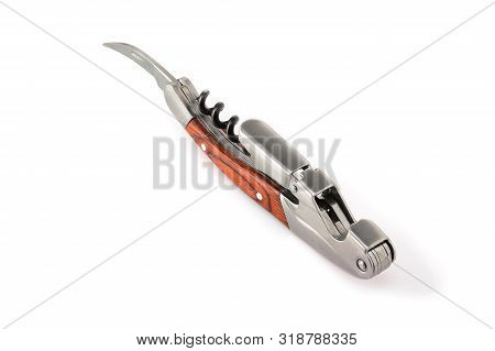Sommelier Knife With Corkscrew And Bottle Opener In Unfolded State, Professionsl Waiter Knife, Close